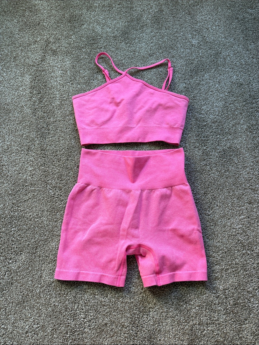 Women's Pink Ribbed Crop Tank & High-Waist Short Set
